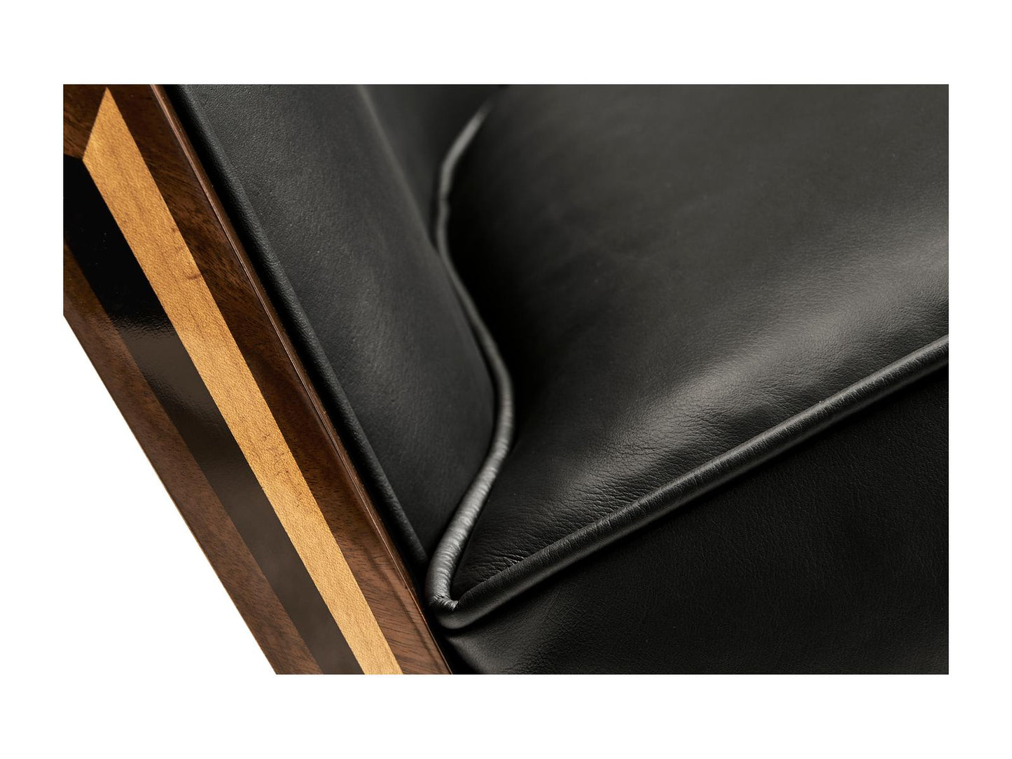 Knightsbridge Upholstered Accent Chair in Black Leather and Antique Mahogany