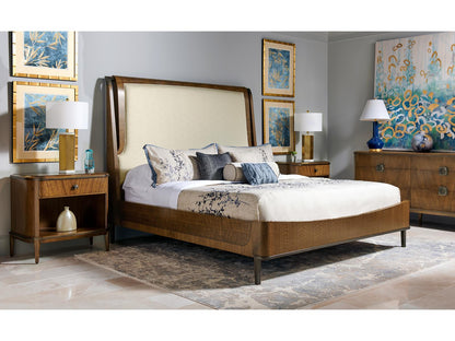 Toulouse Upholstered King Panel Bed in Toulouse Walnut and Castaway Fabric