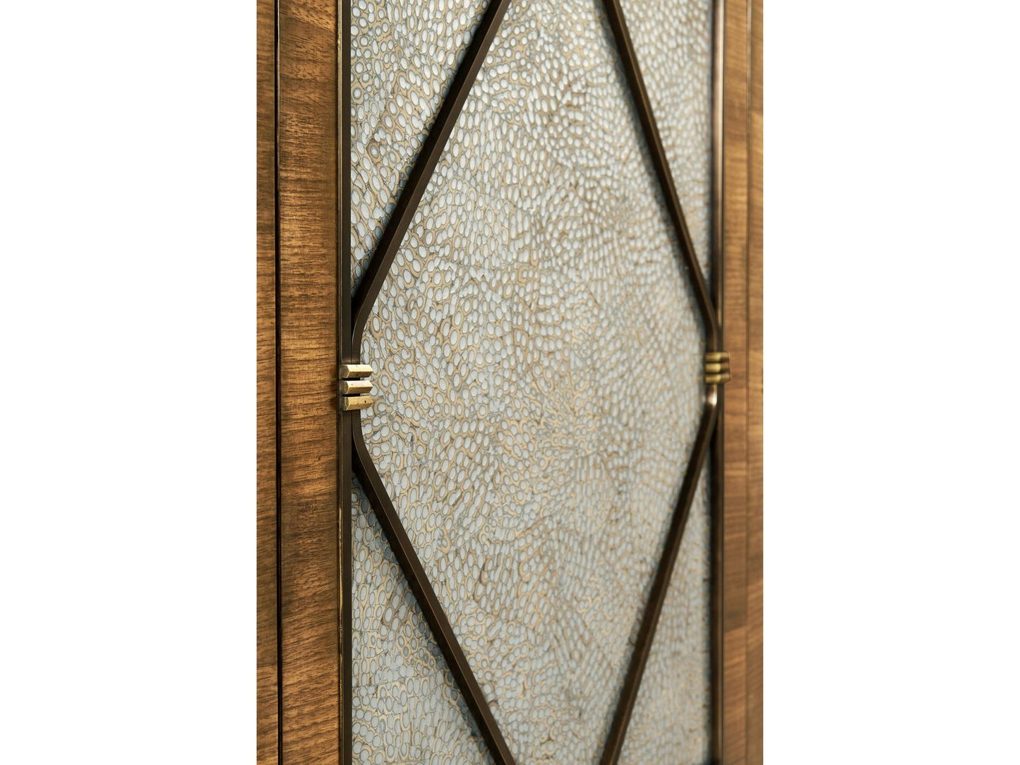 Toulouse Walnut Wood Media Console with Duck Eggshell Inlay