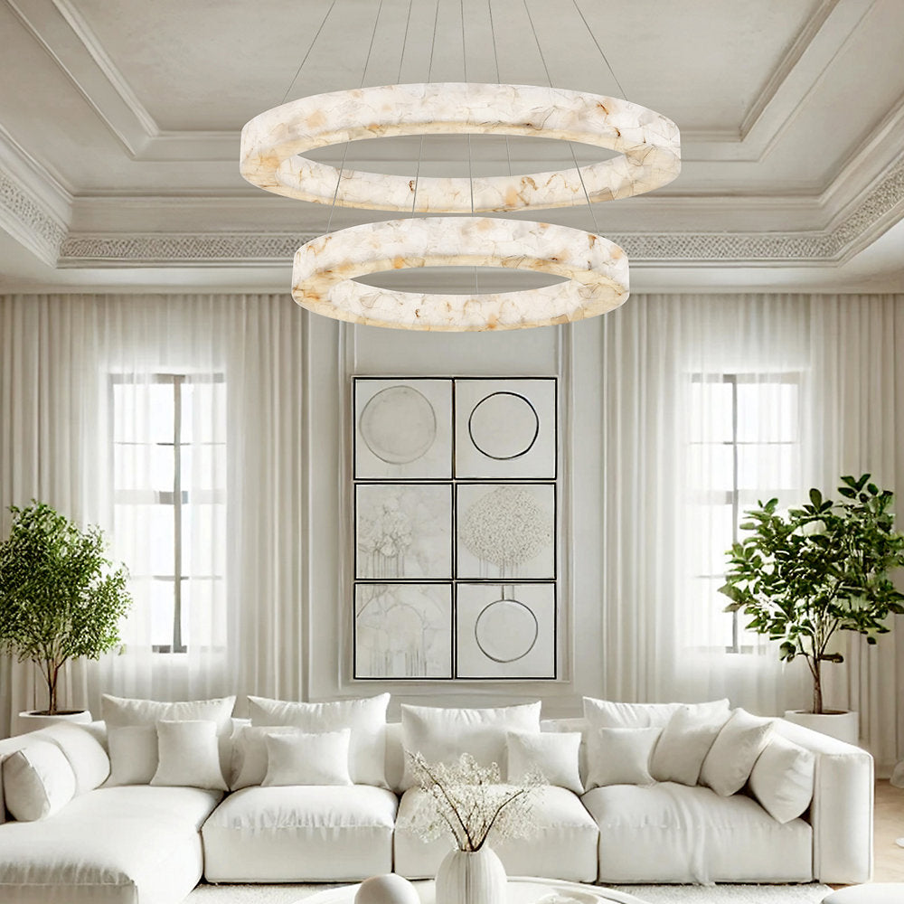 LumenAria LED 2-Tier Alabaster Rocks Ring Pendant