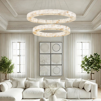 LumenAria LED 2-Tier Alabaster Rocks Ring Pendant
