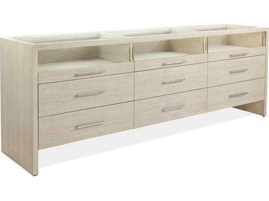 Beachside Nine-Drawer Dresser in Ivory with Glass Top