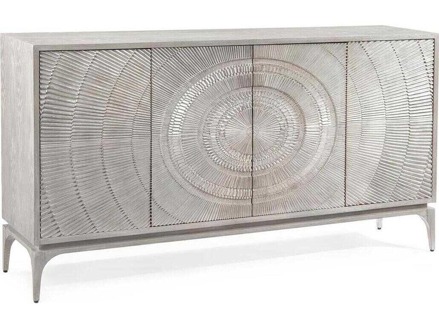 Cosmos Four-Door Cabinet in Silver White and Grey Oak