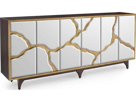 Ravine 6-Door Credenza Smoked Oak and Gold Mirror