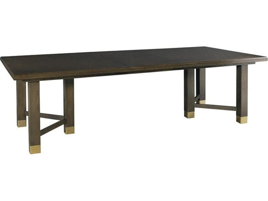 Bancroft Extendable Rectangular Dining Table in Modern Elm and Brass