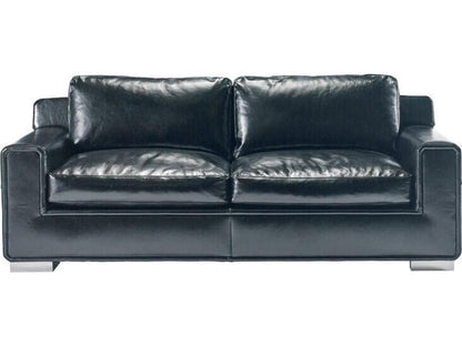 Hinson 2-Seat Black Leather Sofa with Clear Lacquer Metal Legs