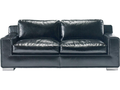 Hinson 2-Seat Black Leather Sofa with Clear Lacquer Metal Legs