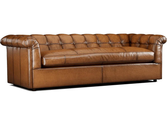 Edward Leather Sofa with Deep Tufting and Wide Track Arms