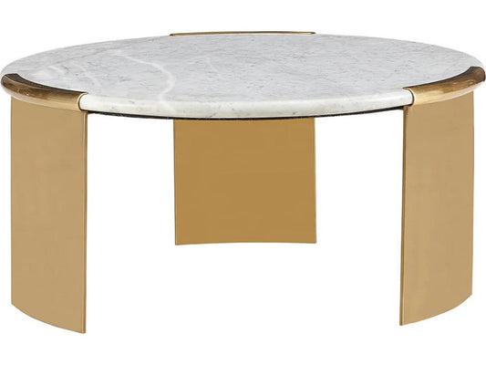 Chloe Round Marble Top Coffee Table in Polished Brass and White Carrara