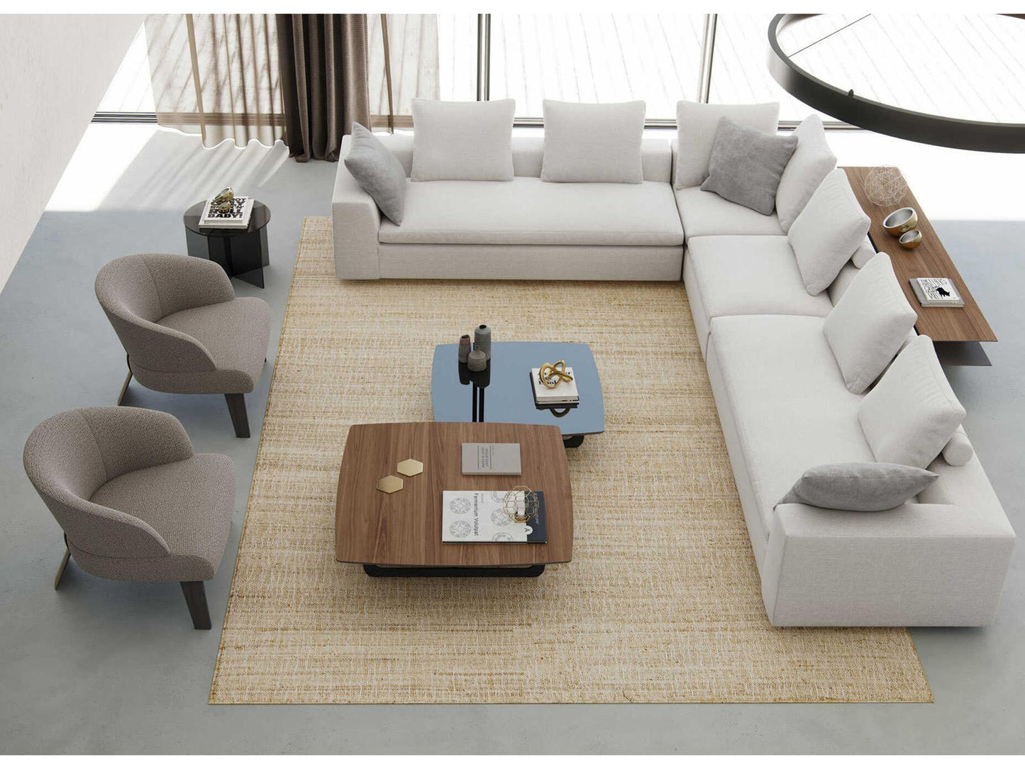Luxcor Modluxe Grenchen Nesting Coffee Tables in Walnut and Graphite Glass