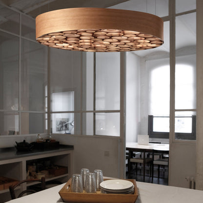 Spiro Solid Wood LED Drum Pendant