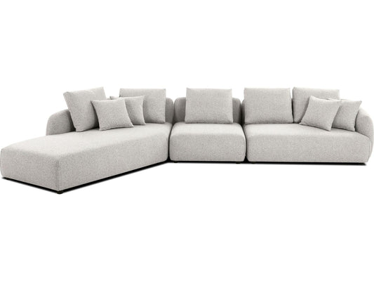 Saba 3-Piece Chaise Facing Left Oat Tweed Fabric Sectional Sofa