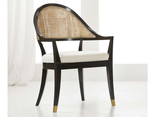 Lyon Upholstered Arm Dining Chair in Ebony with Cane Back