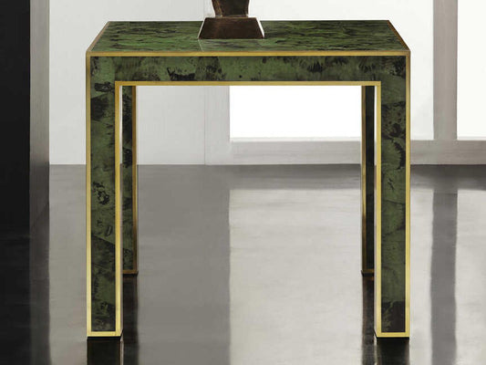 Brice Square End Table in Emerald Penshell with Brass Detail