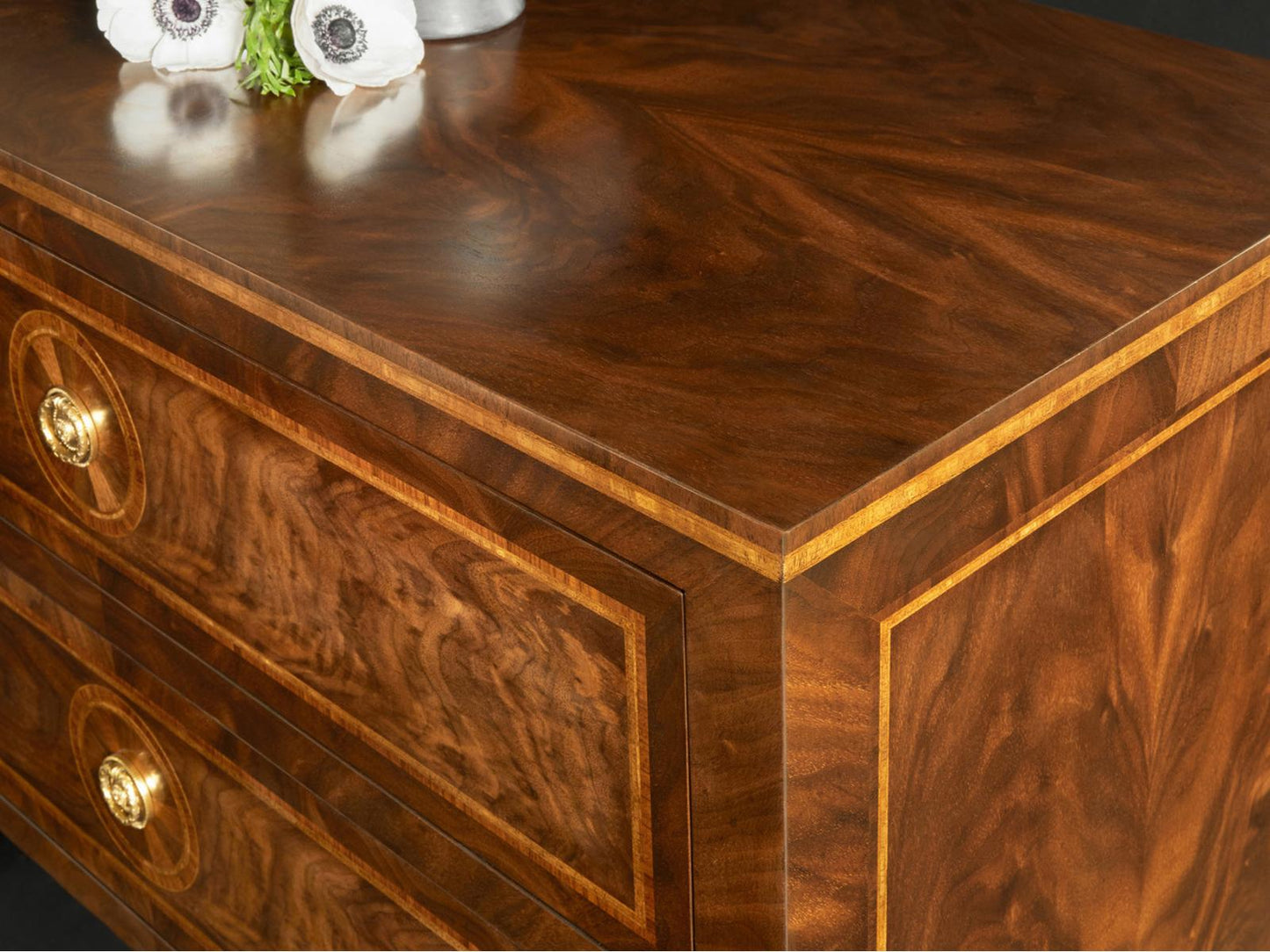 Parma 2-Drawer Walnut Nightstand with Brass Hardware