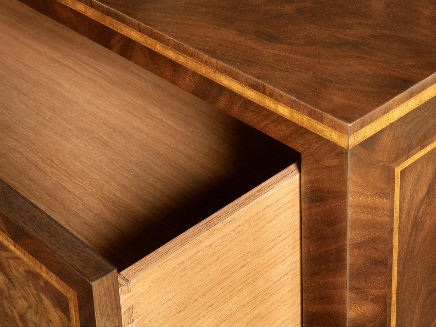 Parma 2-Drawer Walnut Nightstand with Brass Hardware