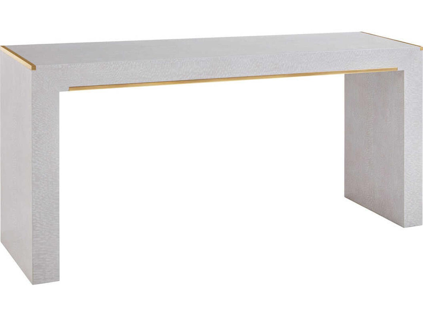 Mirage Rectangular White Lacewood Console Table with Brass Accents