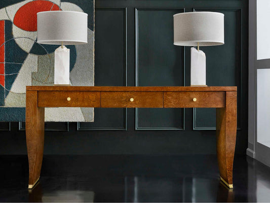 Gianti Rectangular Wood Console Table with Brass Accents