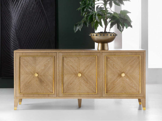 Noelle 70 Inch Oak Wood Sideboard with Brass Accents