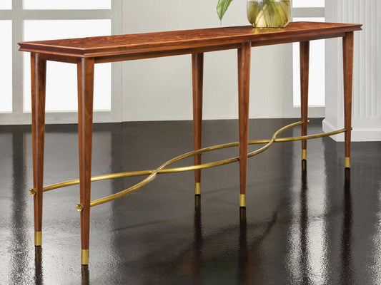 Marchand Rectangular Console Table in Feathered Walnut Veneer