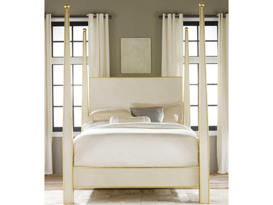 Abstract King Poster Bed Painted White Wood with Gold Leaf