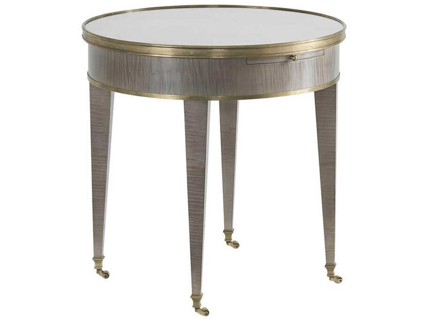Tuxedo Round End Table in Grey Sycamore with Mirrored Top