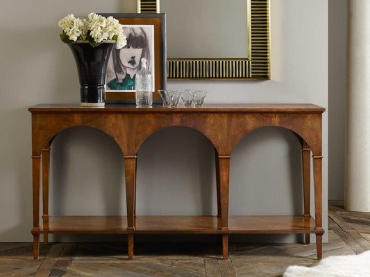 Triple Classical Wood Console Table with Shelf