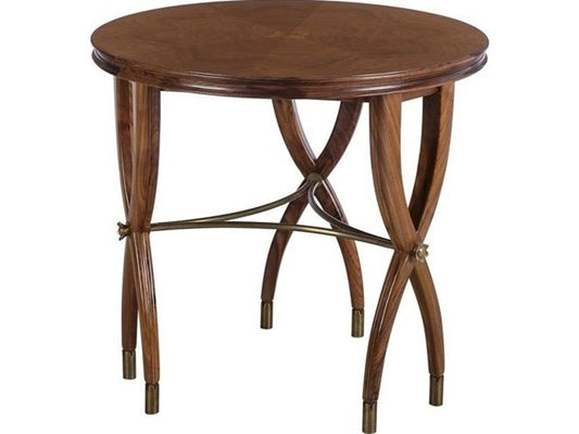 Marchand Round Wood End Table with Brass Detailing