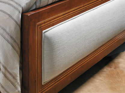 Milan King Upholstered Panel Bed in Brown Fruitwood with Linen