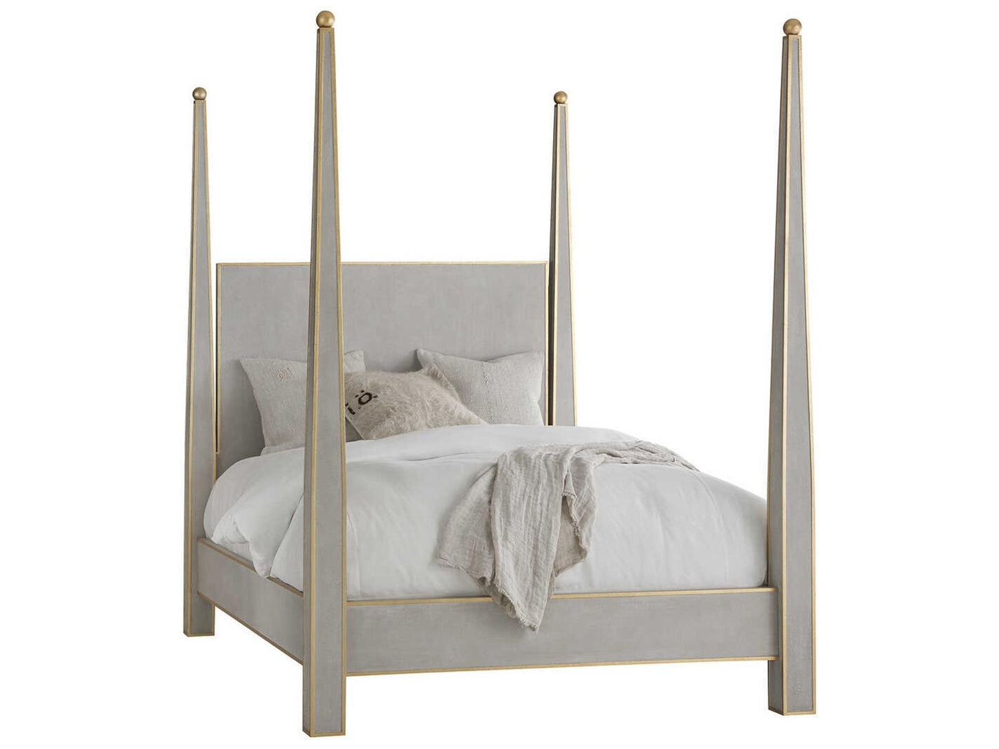 Gustavian King Four Poster Bed in Antique Grey and Gold Leaf