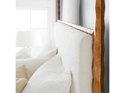 Organic Antiqued Gold Leaf Upholstered Queen Canopy Bed