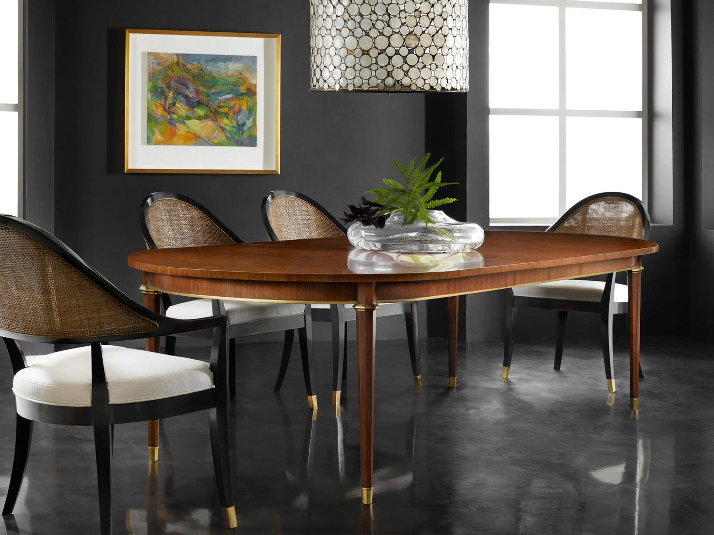 Lyon Upholstered Arm Dining Chair in Ebony with Cane Back