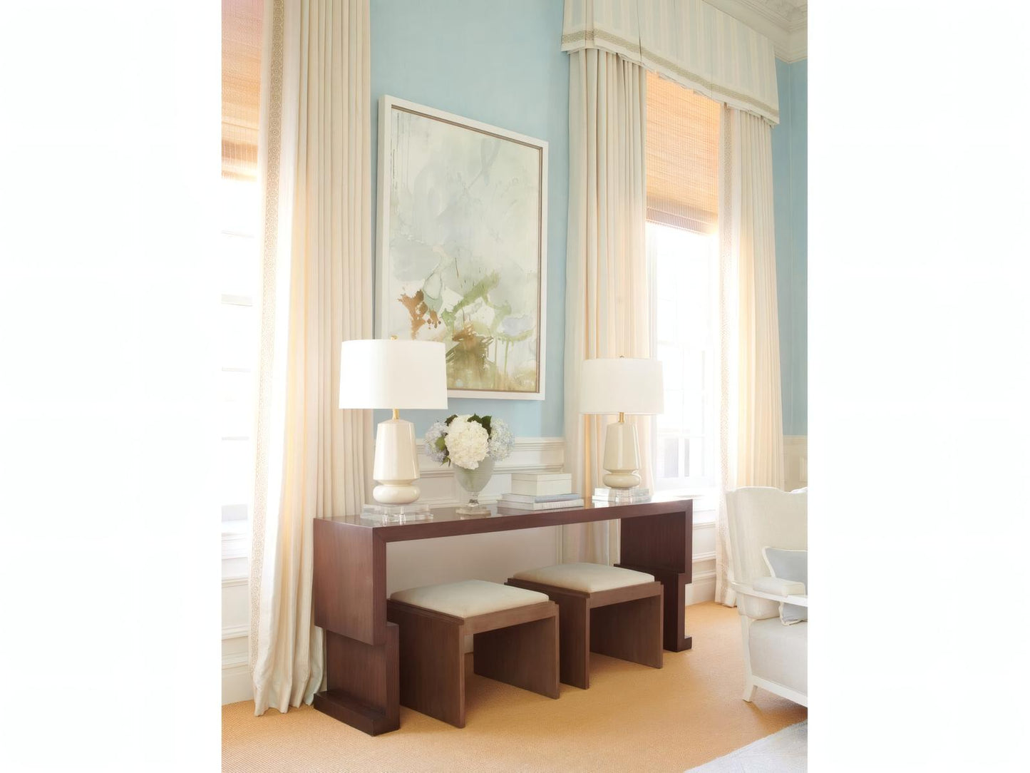 Kang Rectangular Wood Console Table in Maple and Walnut Veneers