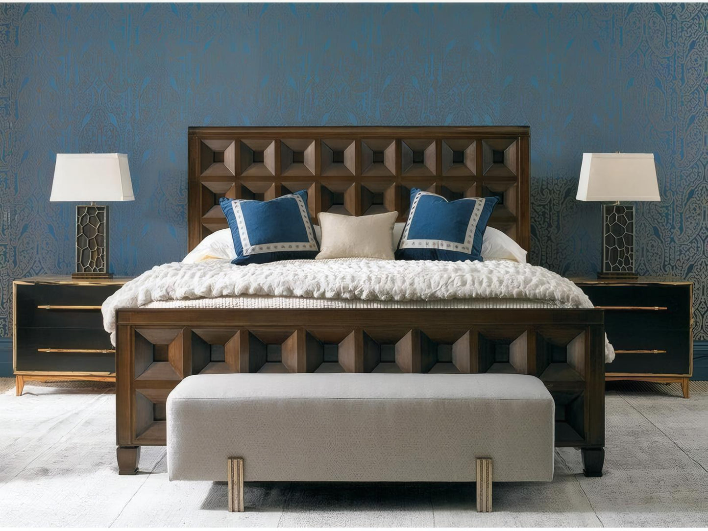 Vice Versa King Panel Bed in Brown Walnut Wood