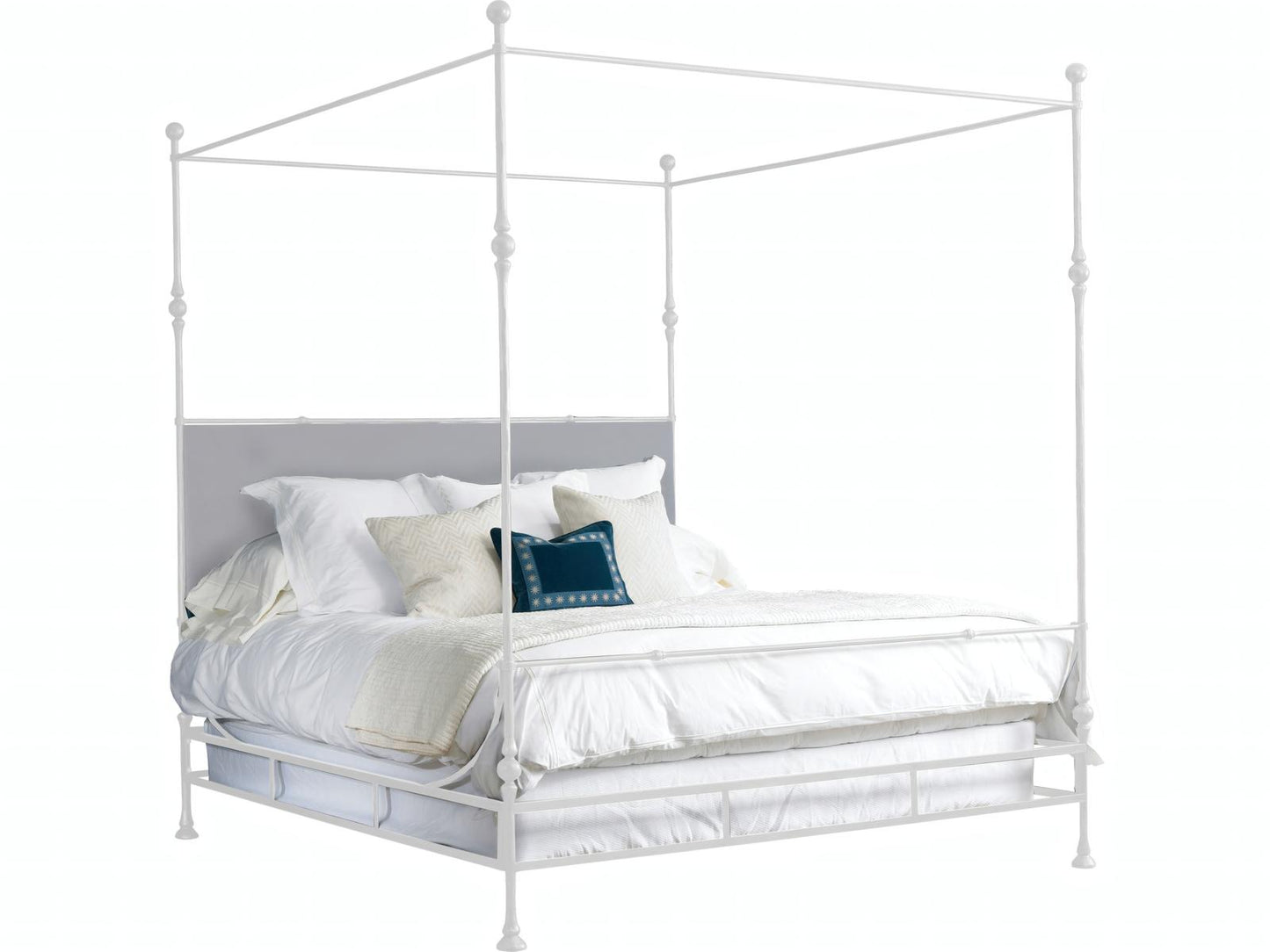 Tuscan Chalky White Upholstered Poster Bed