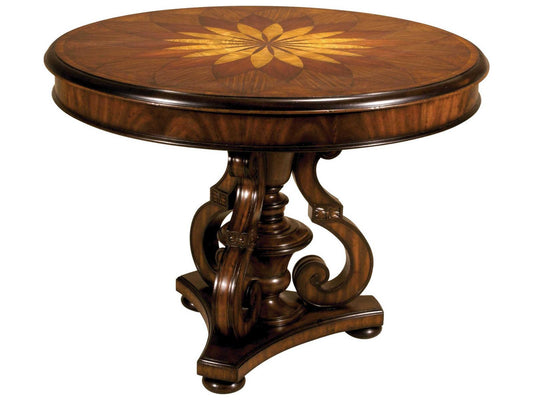 Clarkson Round Wood Regency Center Table with Hand Inlaid Marquetry Top