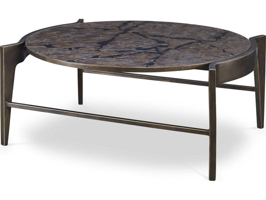 Flow Cocktail Table in Antiqued Brass with Metal Tube Base
