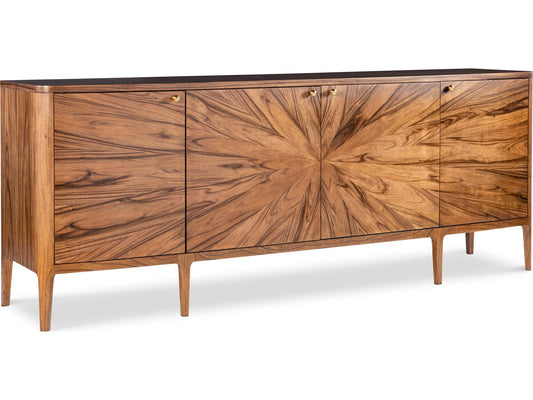 Paladin 90-Inch Rectangle Sideboard in Paldao Wood with Brass Knobs