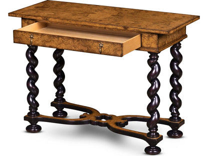 Milton Rectangular Wood End Table with Burl Veneer and Brass Pulls