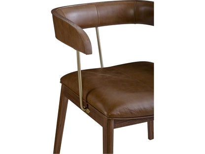 Mg Solid Wood Brown Leather Arm Dining Chair
