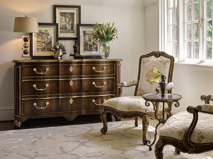 Aria 3-Drawer Mahogany Wood Dresser with Aged Gold Trim