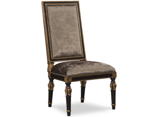 Grand Traditions Upholstered Mahogany Wood Dining Side Chair with Venetian Gold Trim