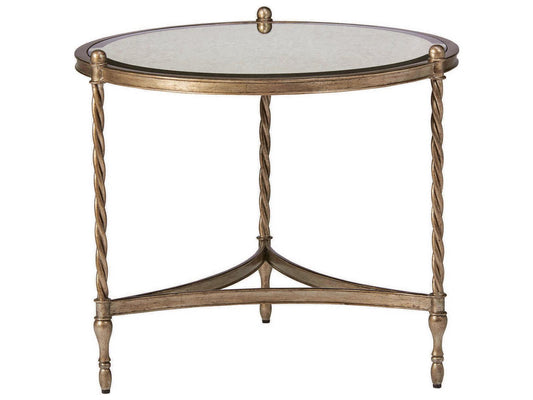 Maitland-Smith Majorca Round Side Table with Antique Mirror Top and Bronzed Silver Frame