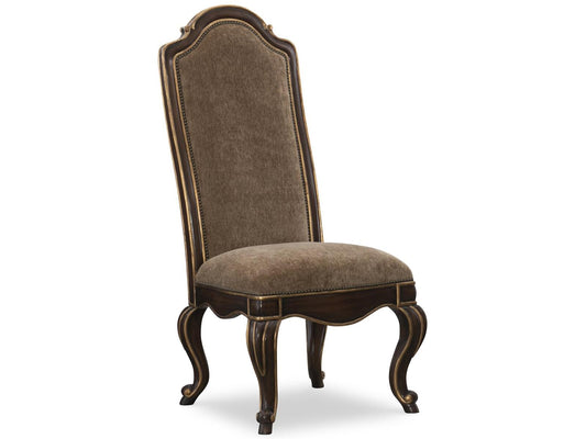 Majorca Rubberwood Upholstered Side Dining Chair with King Louis Back