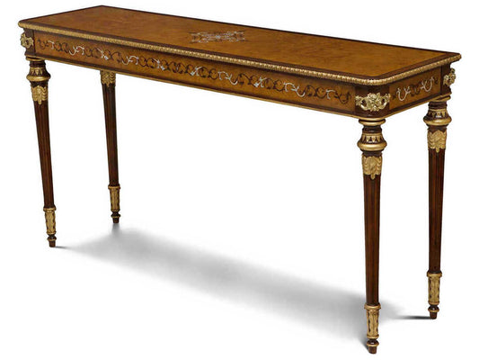 Finneas Rectangular Console Table with Myrtle Burl and Gold Gilt