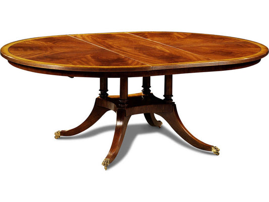 Medallion Round Wood Mahogany Dining Table with Brass Casters