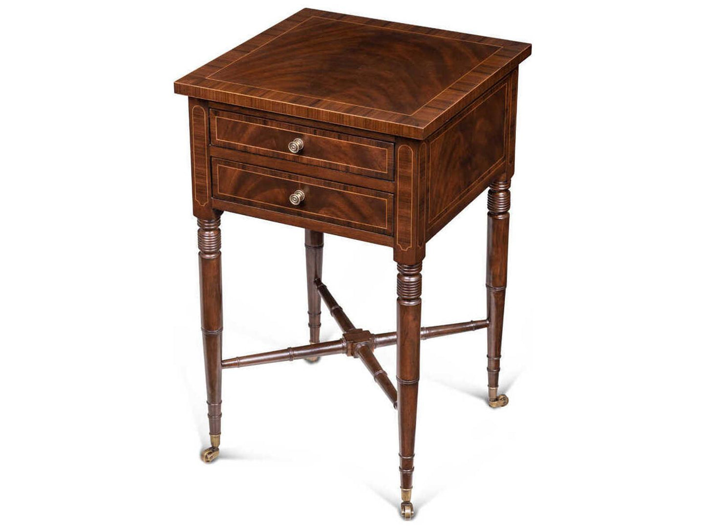 Dixon Square Crotch Mahogany Rosewood End Table with Brass Accents