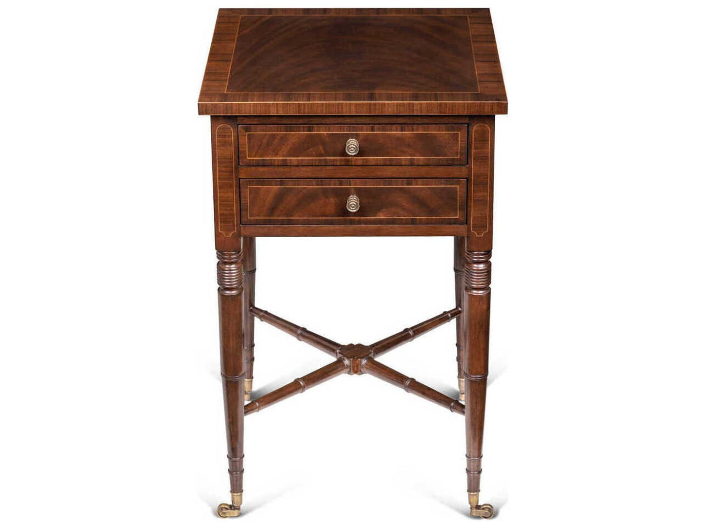 Dixon Square Crotch Mahogany Rosewood End Table with Brass Accents