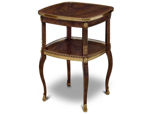 Gallery Square Wood End Table in Mahogany with Brass Accents