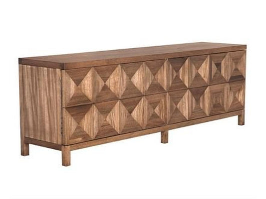 Quadrant 4-Door Sideboard Dark Walnut Wood with Geometric Face